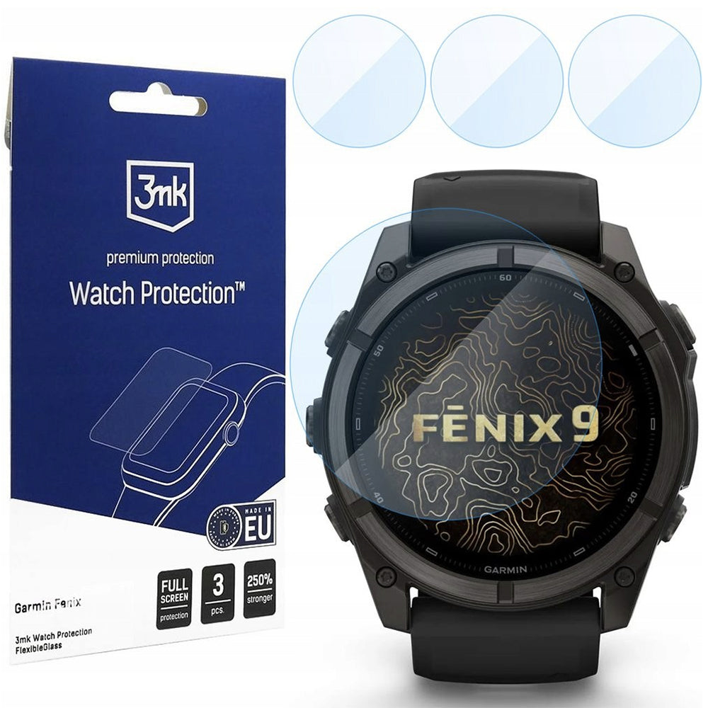 Folie Protectie 3MK FlexibleGlass pentru Garmin Fenix 9 51mm, Set 3 bucati, Sticla Flexibila