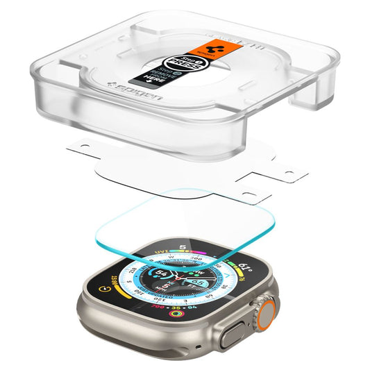 Folie Protectie Spigen GlastR EZ FIT pentru Apple Watch Ultra Series, Set 2 bucati, Sticla Securizata AGL05556