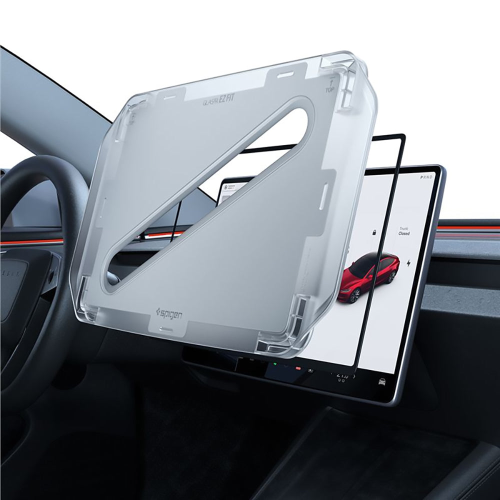 Folie Protectie Spigen GlastR EZ FIT pentru Navigatie Tesla Y (2026 / 2025) / 3 (2026 / 2025 / 2024), Sticla Securizata AGL10654