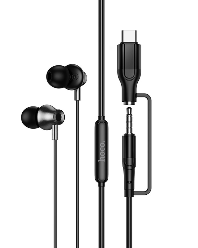 Handsfree 3.5mm / USB-C HOCO M119A, Negru