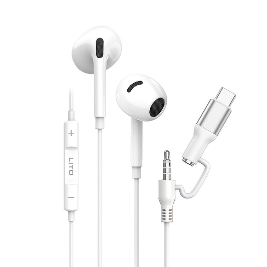 Handsfree 3.5mm / USB-C Lito LF03, Alb
