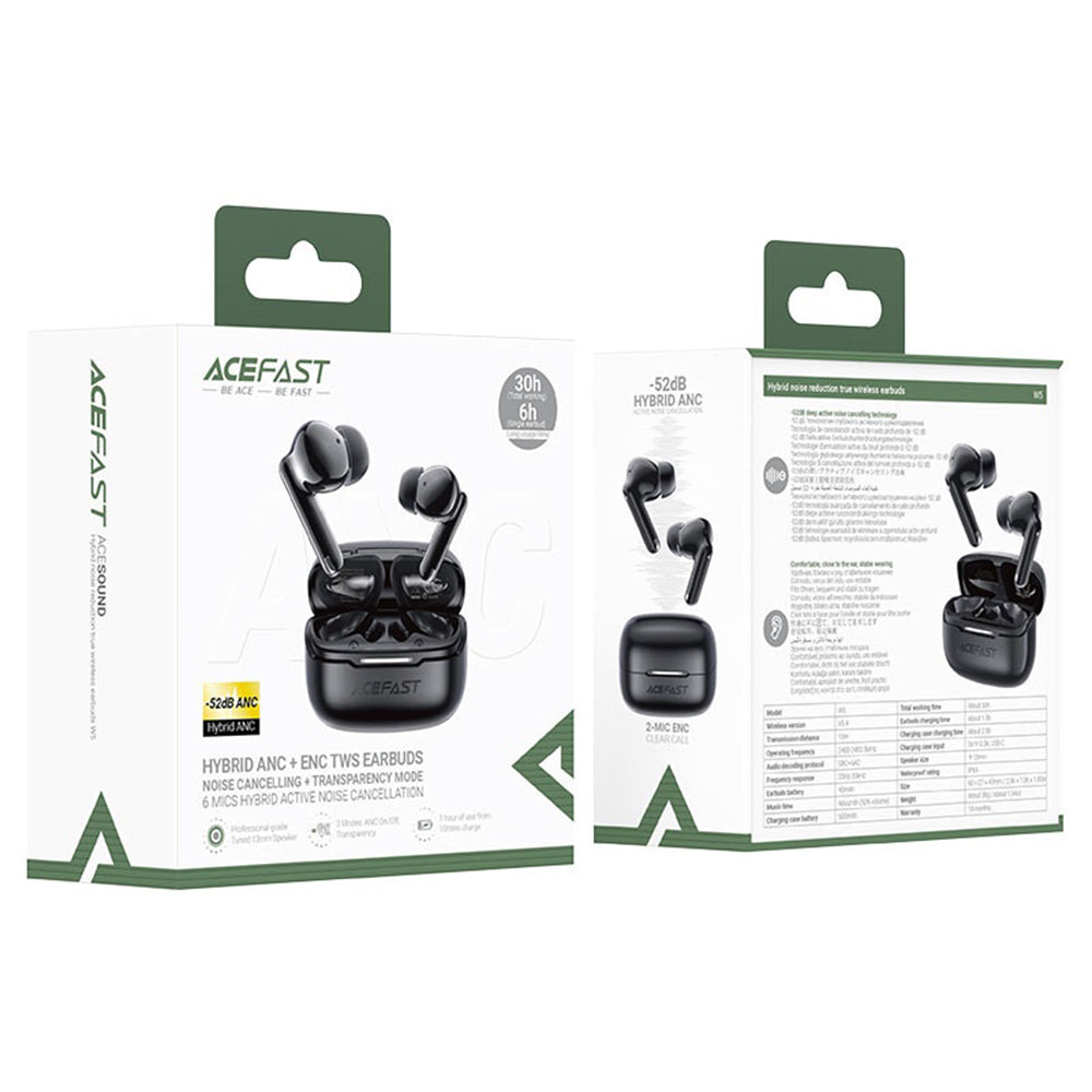 Handsfree Bluetooth Acefast W5, TWS, ANC, Negru
