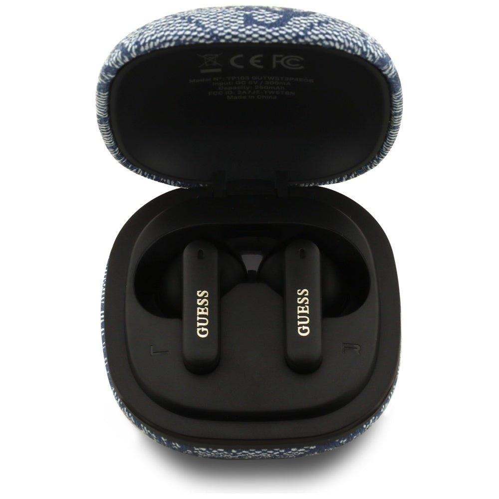 Handsfree Bluetooth Guess 4G Classic Metal Logo, TWS, Albastru