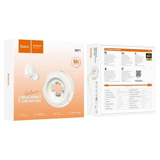 Handsfree Bluetooth HOCO EW71 Mini Donut, TWS, Alb