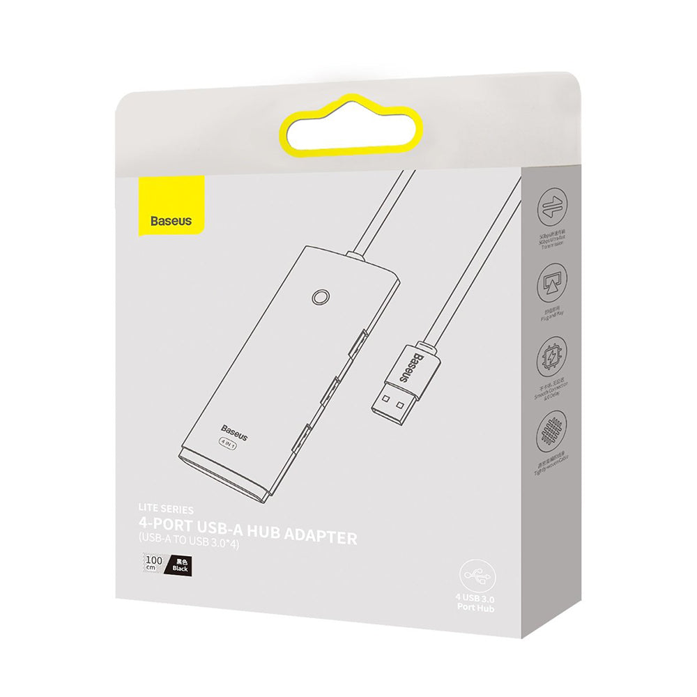 Hub USB Baseus Lite, 4 x USB-A 3.0 - 1 x USB-C, 1m, Negru WKQX030101