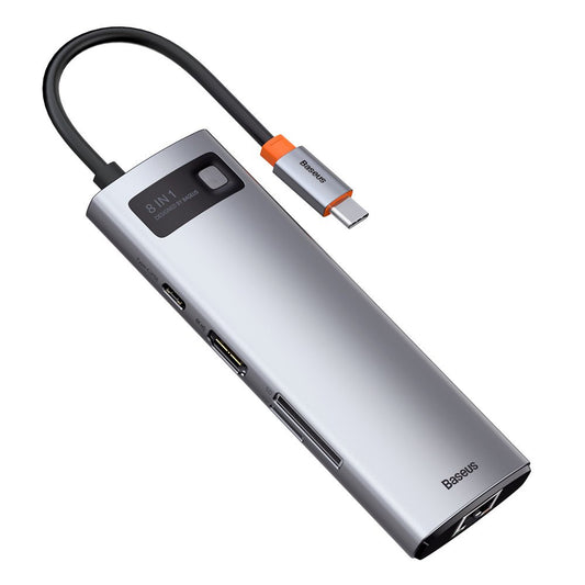 Hub USB-C Baseus, 3 x USB-A 3.0 - 1 x USB-C - 1 x HDMI - 1 x RJ45 - 1 x SD - 1 x microSD, Gri CAHUB-CV0G