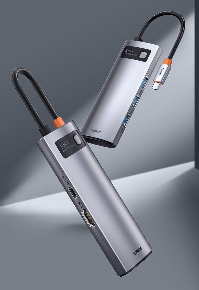 Hub USB-C Baseus Metal Gleam, 3 x USB-A 3.0 - 1 x USB-C - 1 x HDMI, Gri CAHUB-CX0G