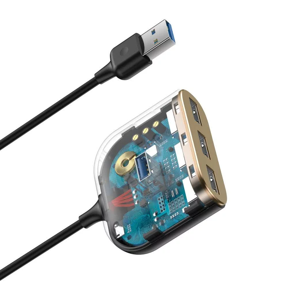 Hub USB Baseus Square, 1 x USB-A 3.0 - 3 x USB-A, Negru CAHUB-AY01