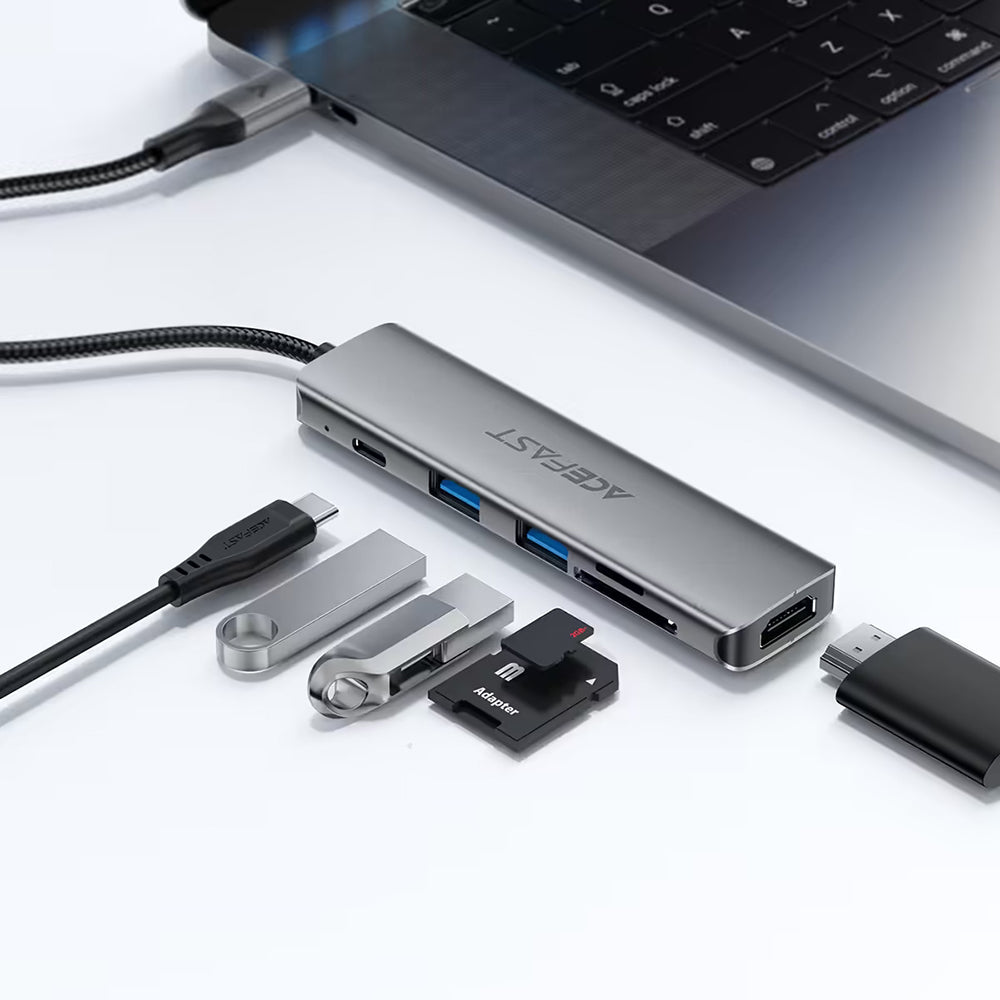 Hub USB-C Acefast J18, 6in1, Gri