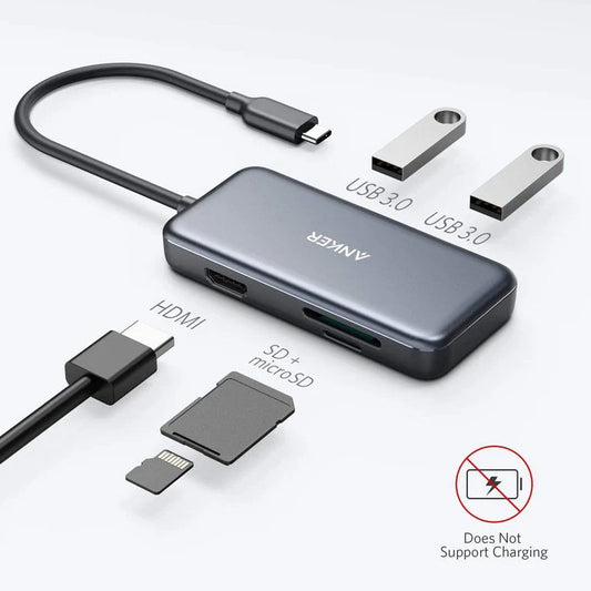Hub USB-C Anker, 2 x USB-A 3.0 - 1 x HDMI - 1 x SD - 1 x microSD, Negru A8334HA1