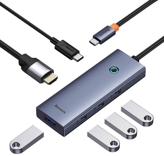 Hub USB-C Baseus UltraJoy, 4 x USB-A 3.0 - 1 x USB-C - 1 x HDMI, Gri B00052807813-01