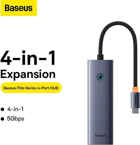 Hub USB-C Baseus UltraJoy, 3 x USB-A 3.0 - 1 x RJ45, Gri B0005280A813-00