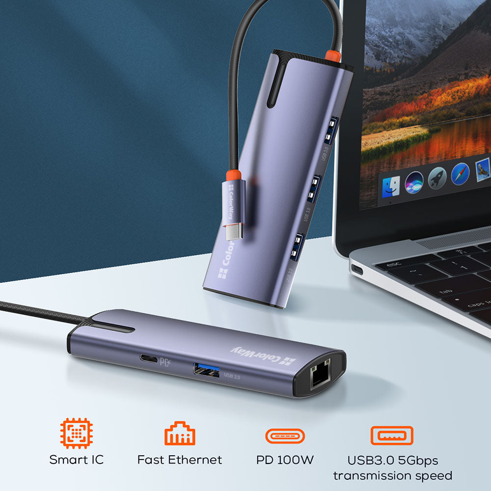 Hub USB-C ColorWay CW-HUB03, 6in1, Argintiu