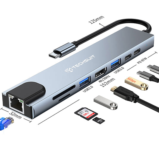 Hub USB-C Techsuit H2 NetBridge, 8in1, Gri