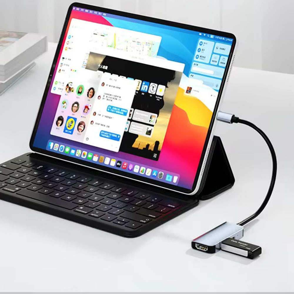Hub USB-C Techsuit H4 TurboChargeX, 3in1, Gri