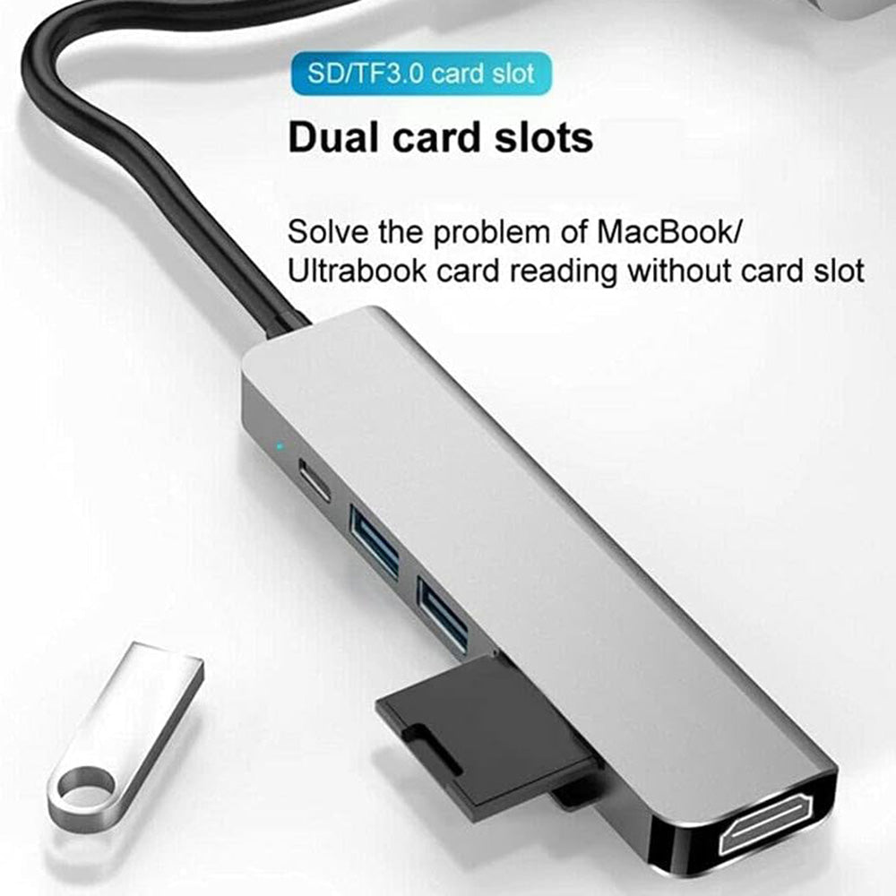 Hub USB-C Techsuit H5 TurboChargeX, 6in1, Gri