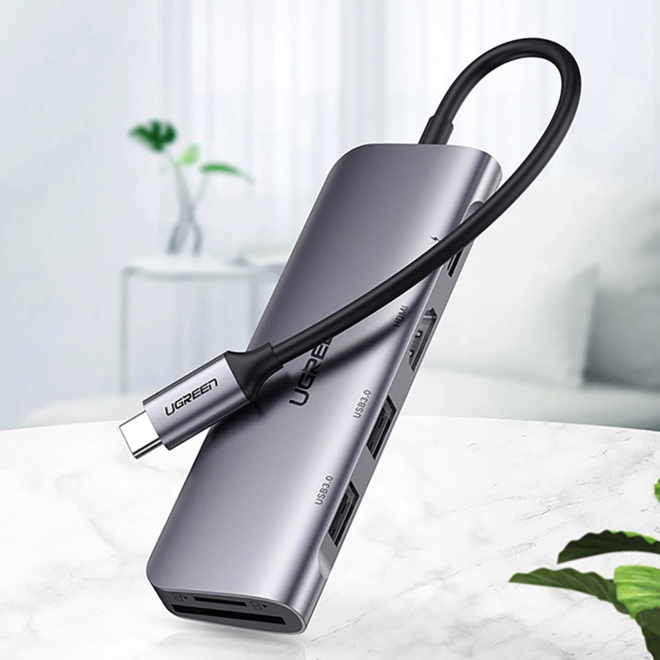Hub USB-C UGREEN CM195 (15214), 2 x USB-A 3.0 - 1 x USB-C - 1 x HDMI - 1 x SD - 1 x microSD, Gri