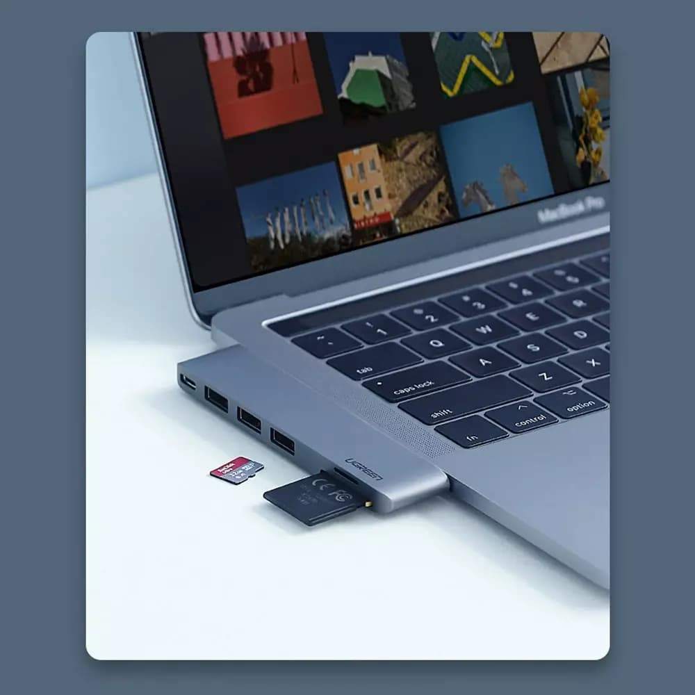 Hub USB-C UGREEN CM251 pentru Apple MacBook Pro / Air, 3 x USB-A 3.0 - 1 x USB-C - 1 x SD - 1 x microSD, Gri