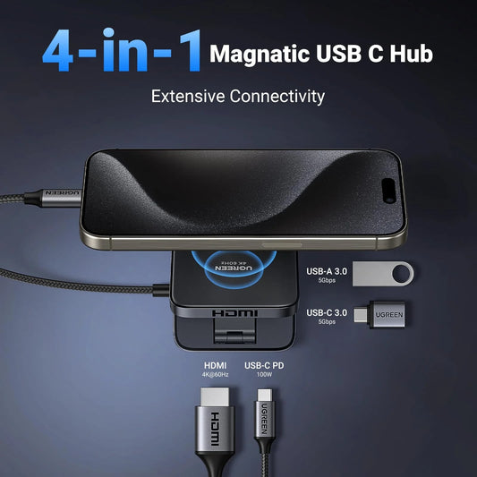 Hub USB-C UGREEN CM801, 1 x USB-A 3.0 - 2 x USB-C - 1 x HDMI, Gri