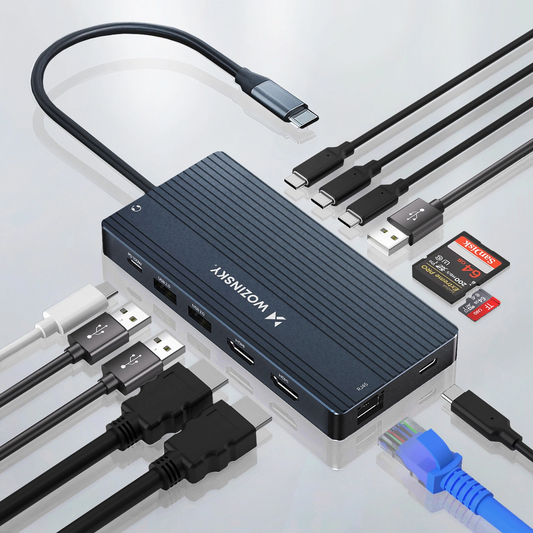Hub USB-C WZK WDS03Y5S, 1 x USB-A 3.1 - 2 x USB-A - 5 x USB-C - 2 x HDMI - 1 x Jack 3.5mm - 1 x RJ45 - 1 x SD - 1 x microSD, Gri