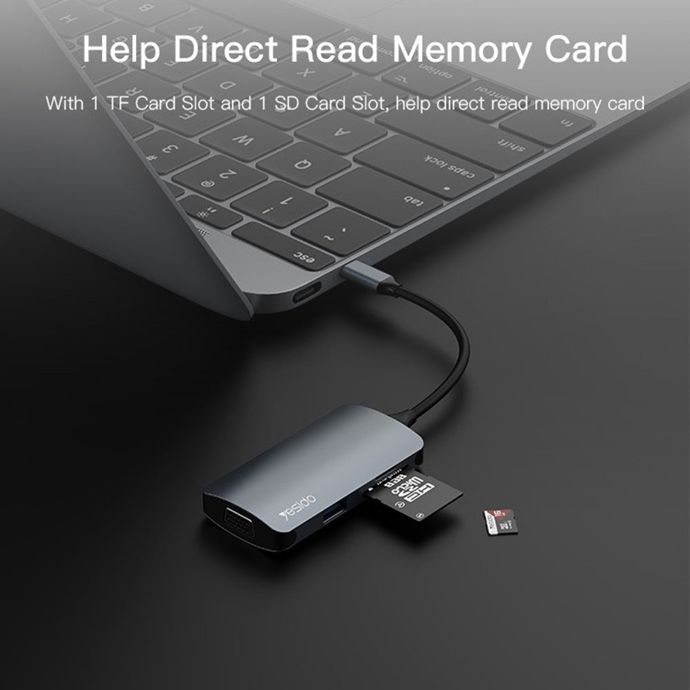 Hub USB-C Yesido HB16, 7in1, Gri