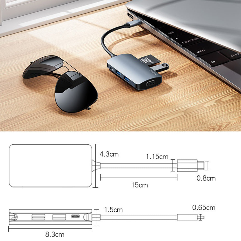 Hub USB-C Yesido HB16, 7in1, Gri