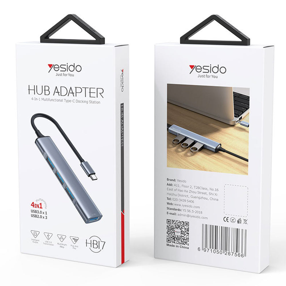 Hub USB-C Yesido HB17, 4in1, Gri