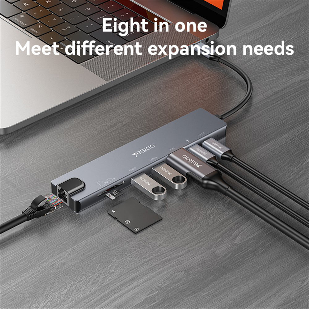 Hub USB-C Yesido HB27, 8in1, Gri