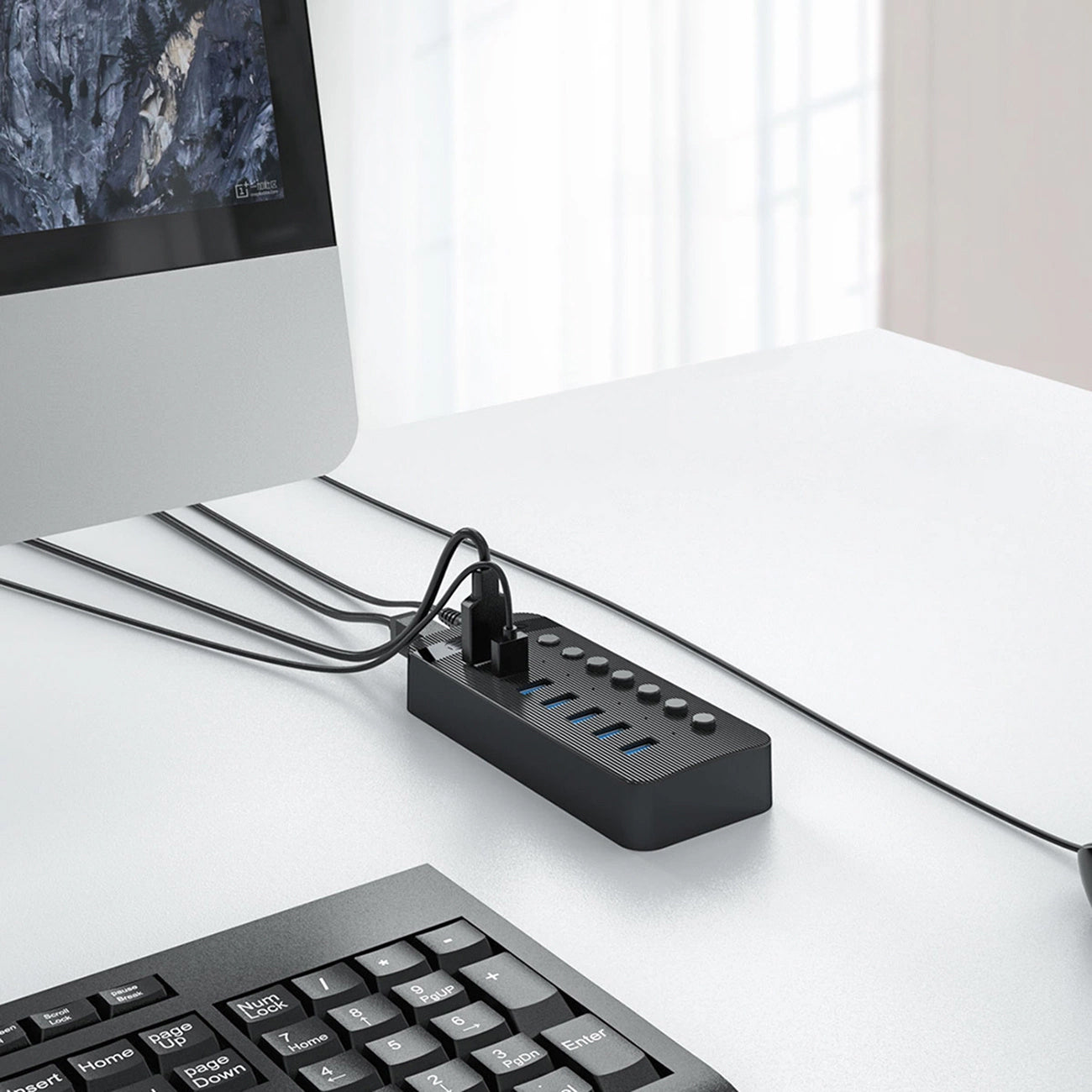 Hub USB Orico CT2U3-7AB, 7 x USB-A 3.0, Negru