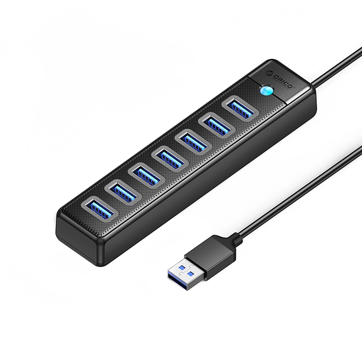 Hub USB Orico PW7U-U3, 7 x USB-A 3.0 - 1 x USB-C, Negru