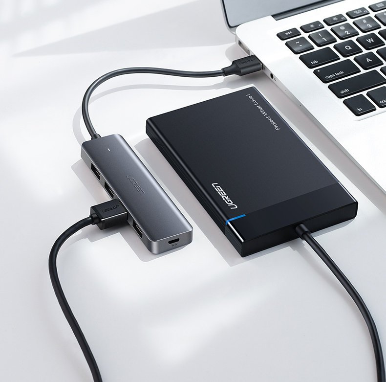 Hub USB UGREEN CM219, 4 x USB-A 3.0 - 1 x USB-C, Gri