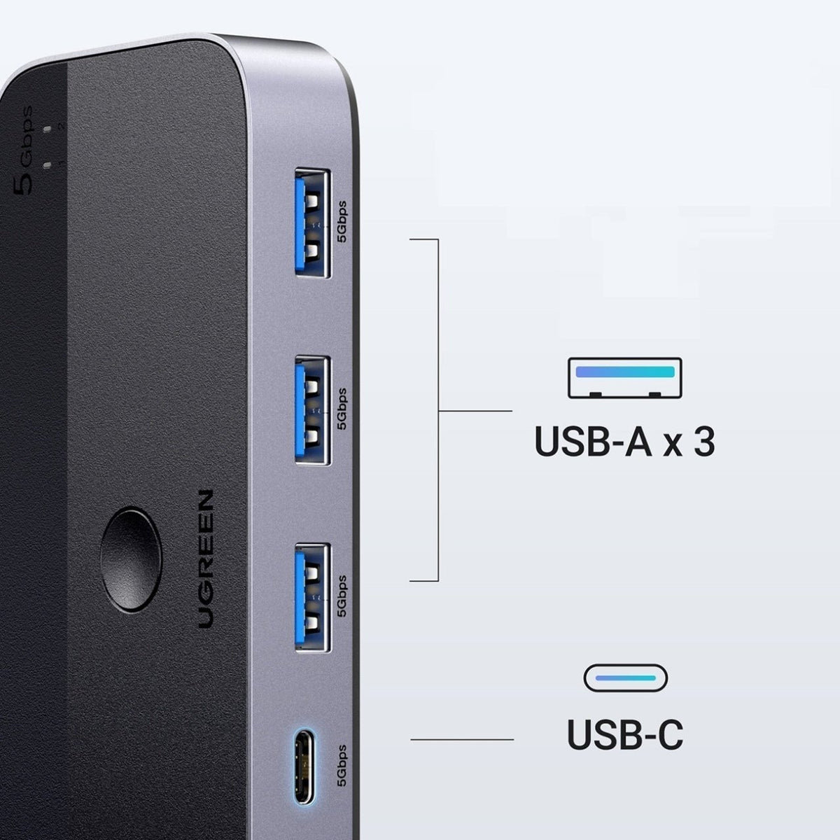 Switch USB UGREEN CM662, 3 x USB-A 3.0 - 1 x USB-C - 1 x miniUSB, Negru