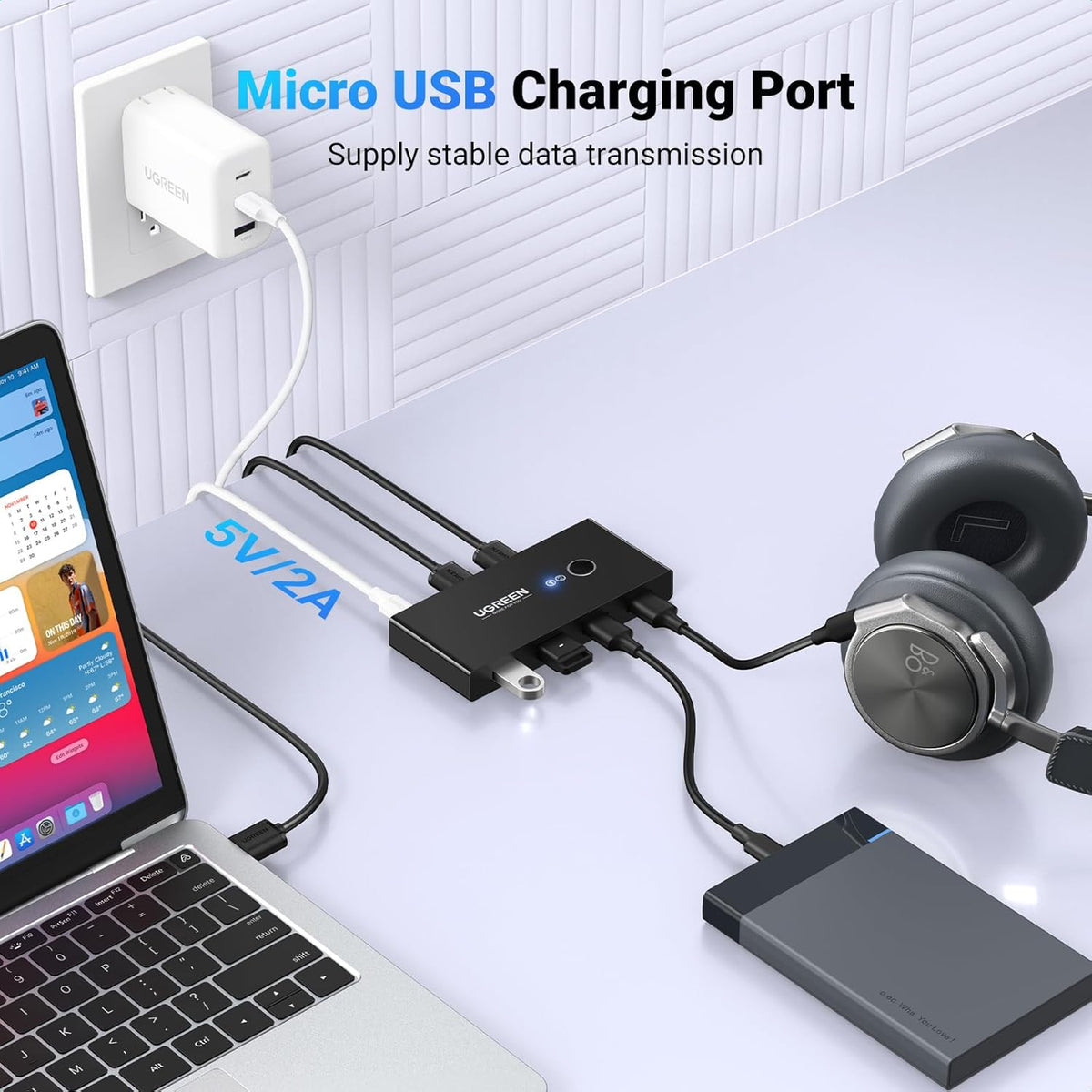 Switch USB UGREEN US216 (30767) Two Sharing Box, 4 x USB-A, Negru