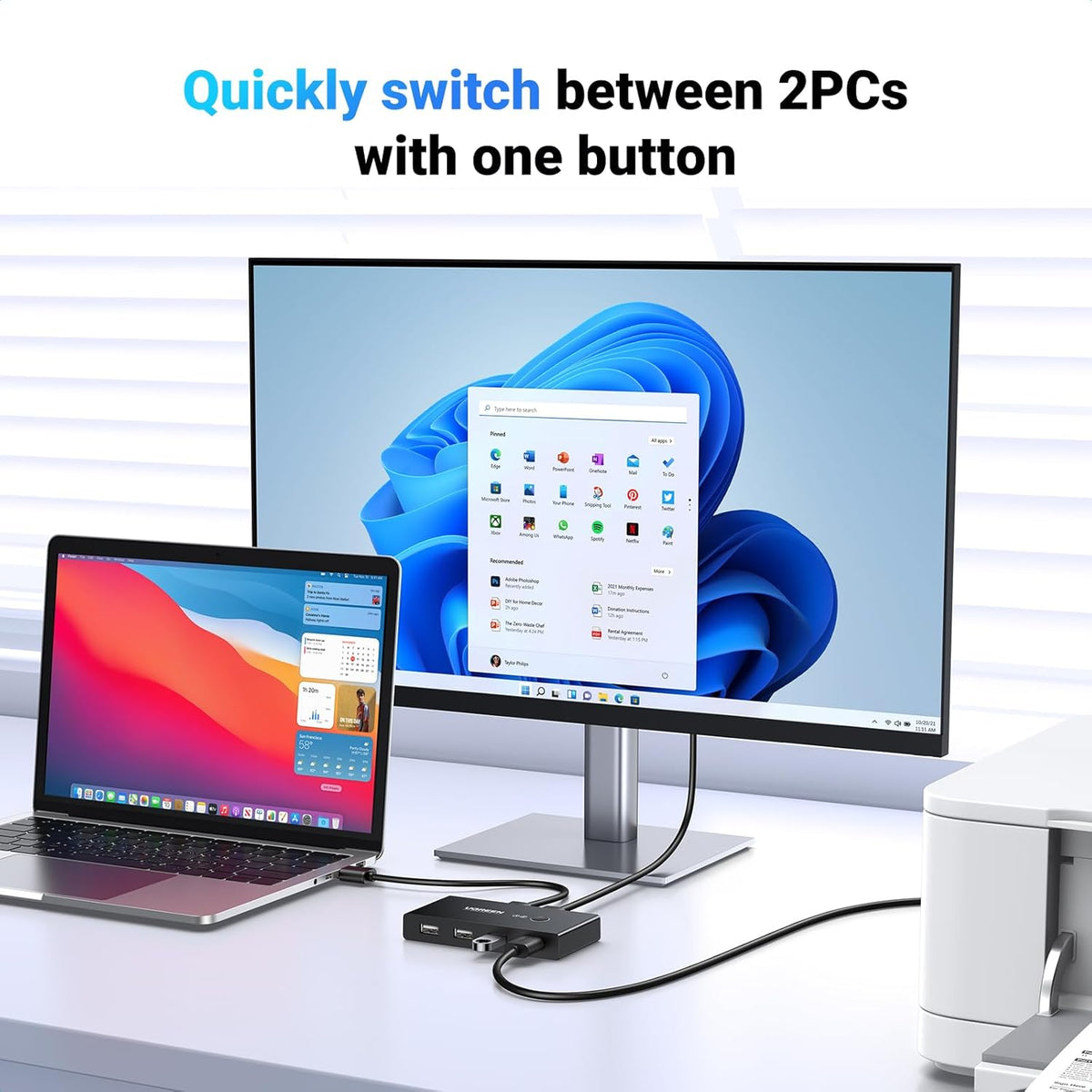 Switch USB UGREEN US216 (30767) Two Sharing Box, 4 x USB-A, Negru
