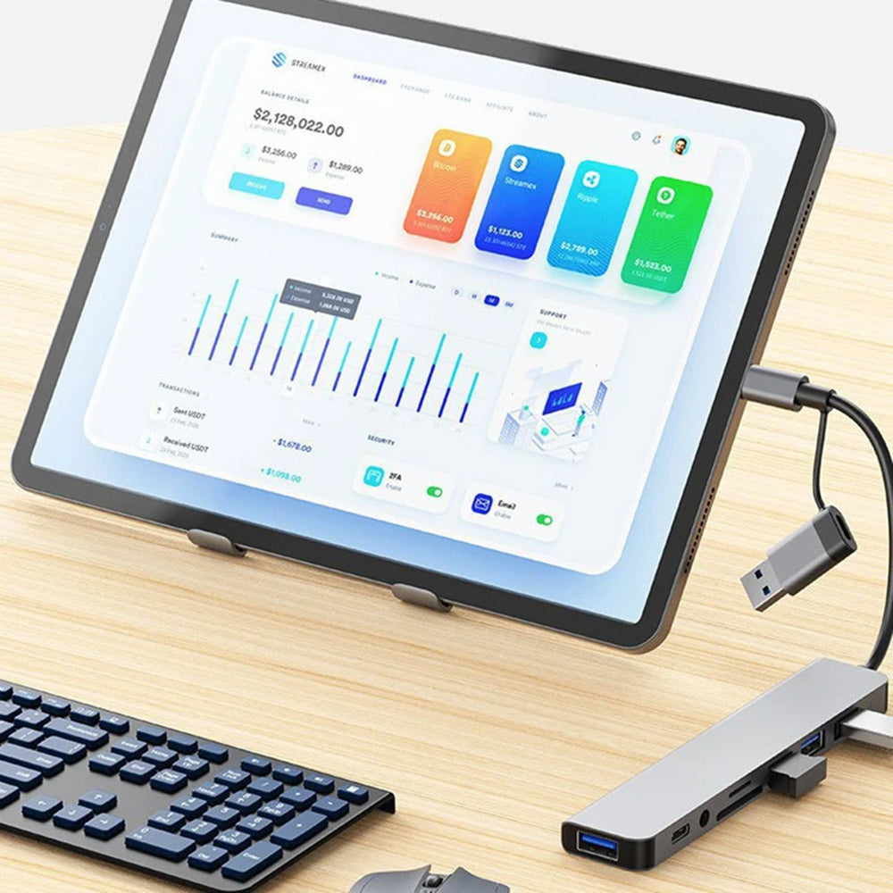 Hub USB / USB-C Techsuit H9 DataBridge, 8in1, Gri