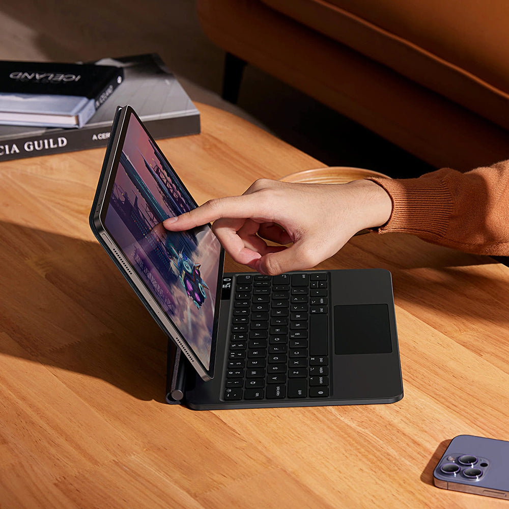 Husa cu Tastatura pentru Apple iPad Air (2022) / Air (2020) / Pro 11 (2018), Baseus, Brilliance with Digital Display, Gri