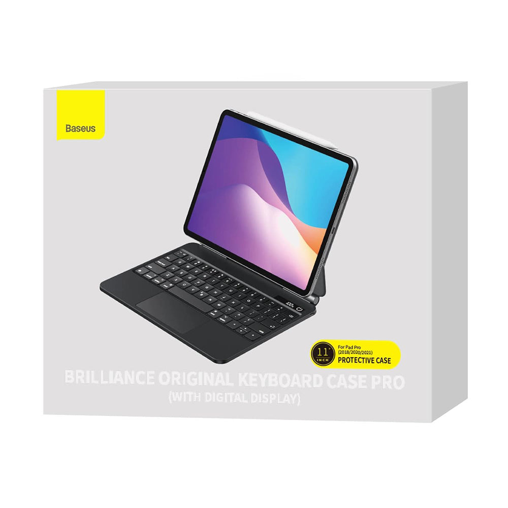 Husa cu Tastatura pentru Apple iPad Air (2022) / Air (2020) / Pro 11 (2018), Baseus, Brilliance with Digital Display, Gri