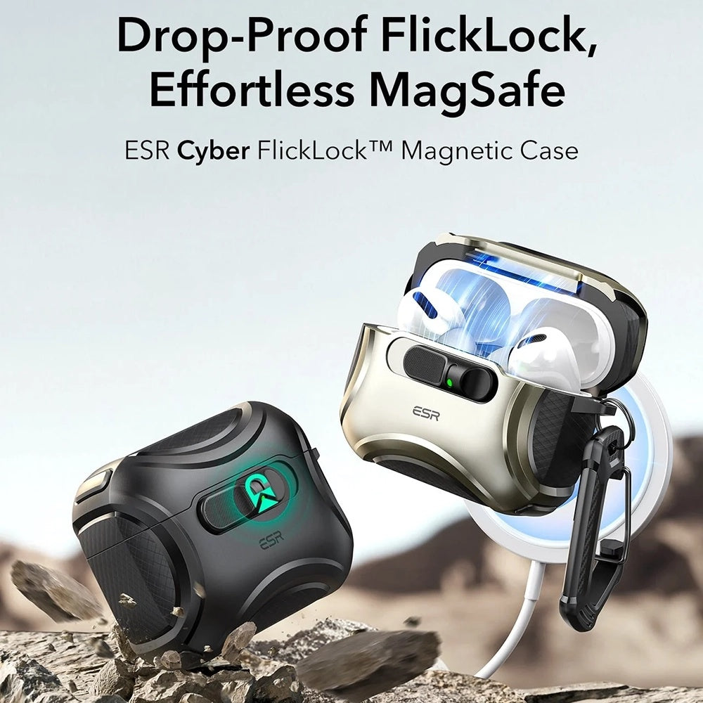 Husa ESR Cyber FlickLock pentru Apple AirPods Pro 3, Gri