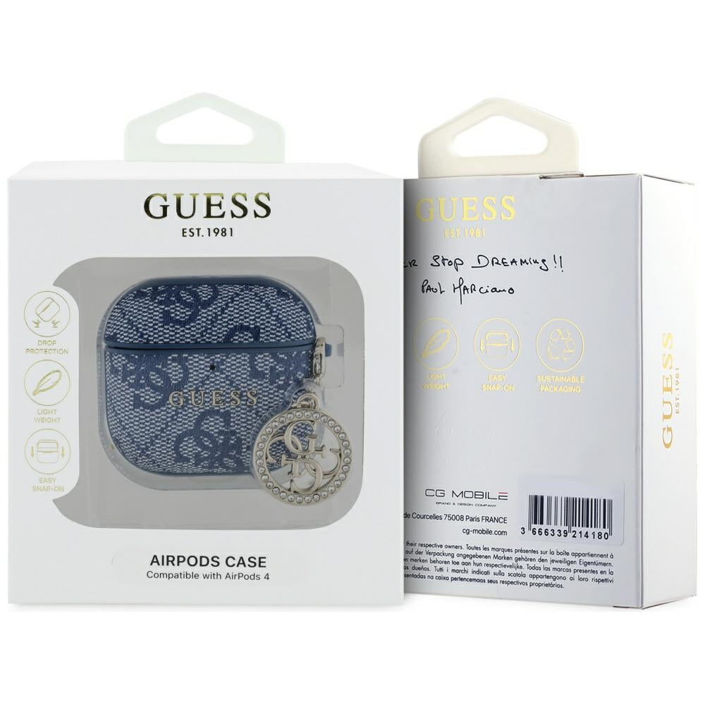 Husa Guess 4G Strass Charm pentru Apple AirPods 4, Albastra