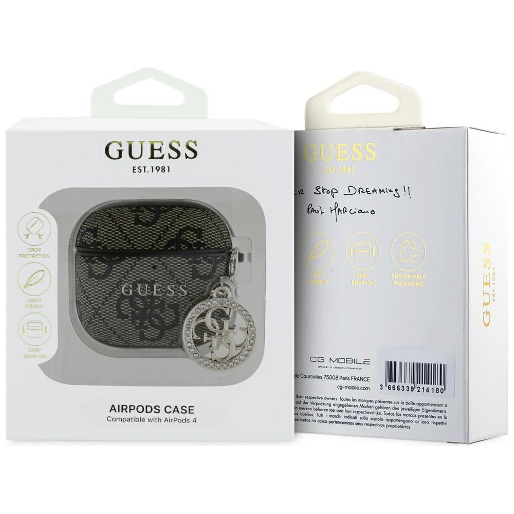 Husa Guess 4G Strass Charm pentru Apple AirPods 4, Maro