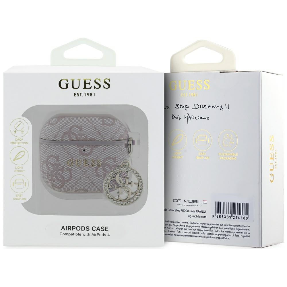 Husa Guess 4G Strass Charm pentru Apple AirPods 4, Roz