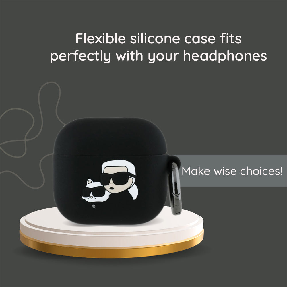 Husa Karl Lagerfeld 3D Karl & Choupette's Heads pentru Apple AirPods 4, Neagra