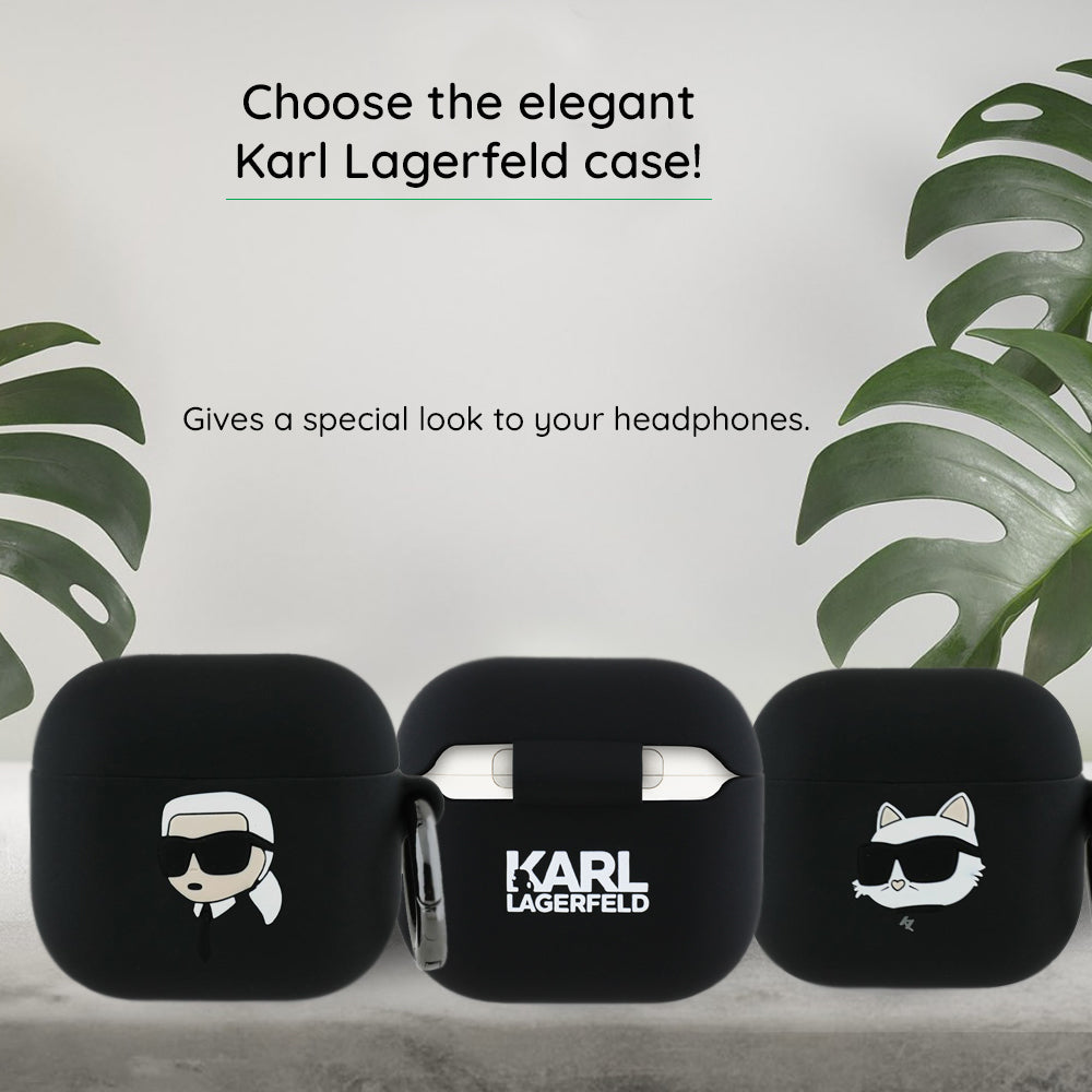 Husa Karl Lagerfeld 3D Karl & Choupette's Heads pentru Apple AirPods 4, Neagra
