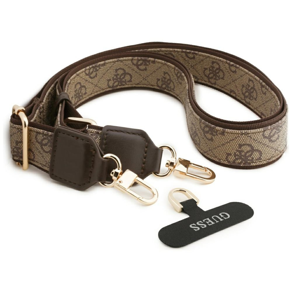 Husa MagSafe pentru Apple iPhone 17, Guess, 4G Strass Logo with Big Strap, Maro, Resigilata