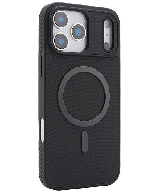 Husa MagSafe pentru Apple iPhone 17 Pro, OEM, Carbon Metal Ring, Neagra