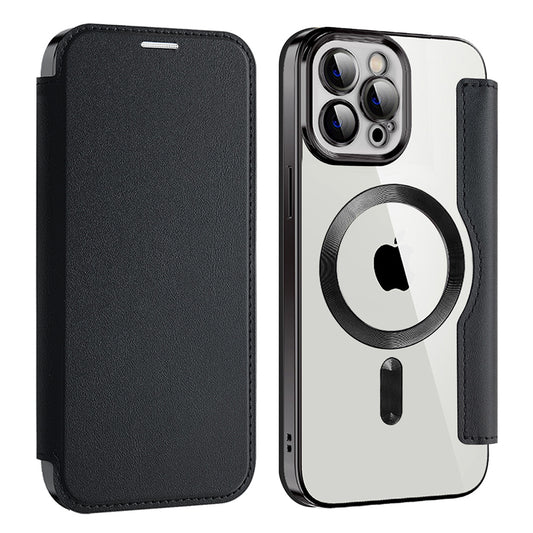Husa MagSafe pentru Apple iPhone 12 Pro Max, Techsuit, SmartMag Book, Neagra