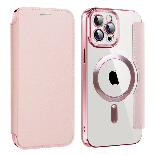 Husa MagSafe pentru Apple iPhone 12 Pro, Techsuit, SmartMag Book, Roz
