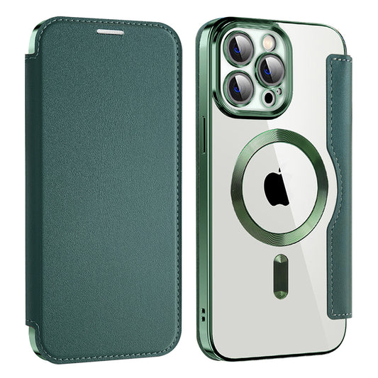 Husa MagSafe pentru Apple iPhone 13 Pro Max, Techsuit, SmartMag Book, Verde