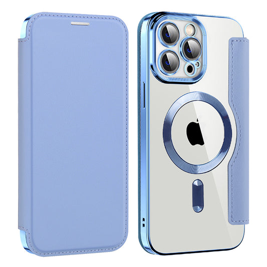 Husa MagSafe pentru Apple iPhone 13 Pro, Techsuit, SmartMag Book, Bleu