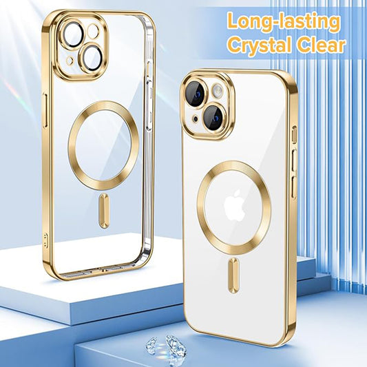 Husa MagSafe pentru Apple iPhone 13, Techsuit, Luxury Crystal, Aurie
